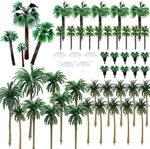 Woohome 44 PCS Model Trees Coconut Palm Model Trees with 5 PCS Mini Umbrella, Mixed Model Trees for Model Train Railway Architecture Diorama DIY Scenery Landscape