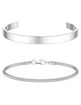 CASSIECA 2Pcs Silver Bracelet for Men Stackable Chain Bracelet for Men Boys Mens Bracelets Stainless Steel Cuff Bangle Snake Link Chain Bracelets Set 19CM Gifts for Men Dad Husband Son