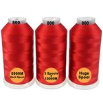 New brothreads -32 Options- Various Assorted Color Packs of Polyester Embroidery Machine Thread Huge Spool 5000M for All Embroidery Machines - 3xRed