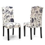 KOTEK Upholstered Dining Chairs Set of 2, Tufted Parson Chairs w/High Backrest, Solid Wood Legs, Modern Fabric Padded Side Chairs for Dining Room, Kitchen, Living Room (Pattern)