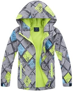 M2C Boys Hooded Softshell Pattern Windproof Active Jackets with Composite Mesh Gray 7-8 Yrs