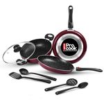 Milton Pro Cook Induction Cookware & Gas Stove Friendly Kitchen Jewel Plus Granito 7 Pc Cookware Set | Fry Pan 24cm | 24cm Kadhai with Glass Lid | Tawa 25cm | 2 Nylon Ladle & Spatula | Peach