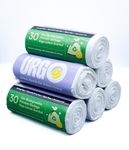 URGO Lemon Scented, Garbage Bags with Tie String - Medium (19 x 21 in) - 30 Bags per Roll, total 180 bags - Pack of 6 - White