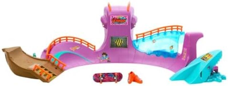 Hot Wheels Skate Octopus Skatepark Playset with Tony Hawk Fingerboard & Pair of Removable Skate Shoes, Includes Storage