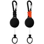 Key Chain Retractable 2 pieces Key strap Retractable badge Retractable key fob with steel wire rope Badge holder with Carabiner (Black + Orange)