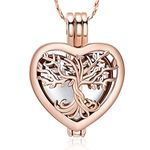 Tree of Life Urn Necklaces for Ashes Heart Shape Cremation Jewelry Memorial Keepsake Jewelry Gifts for Women Men Memorial Lockets Ashes Holder for Pet (Rose gold)