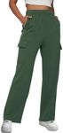 AUTOMET Womens Cargo Sweatpants Baggy Fleece High Waisted Joggers Sweat Pants Athletic Drawstring Casual Wide Leg Loose Fit Fall Pants with Pockets 2024 XmasGreen M