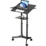 BONTEC Tilting Lecterns & Podiums Portable Mobile Standing Laptop Desk with Locking Wheels, Height Adjustable Pulpit Stand Up Desk, Rolling Table Laptop Cart with Storage Tray, Black