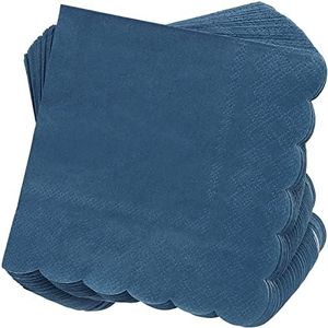 Juvale 100 Pack Navy Blue Paper Napkins, Disposable Scalloped Cocktail Napkins for Party Supplies (5x5 In)