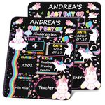 First Day of School Board, 12"×10" Unicorn Double-Sided Back to School Boards, Starting School Nurseries Graduation Gifts for Kids Boys Girls, Last Day of School Chalkboard for Preschool Kindergarten