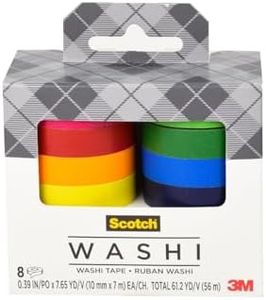 Scotch Washi Tape, Solid Color Rainbow Design, 8 Rolls, Great for Bullet Journaling, Scrapbooking and DIY Décor (C1017-8-SOL1)
