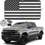 Autoamerics 1-Piece Windshield Sun Shade B&W American Flag USA Patriotic Design - Foldable Car Front Window Sunshade for Most Sedans SUV Truck - Blocks Max UV Rays and Keeps Your Vehicle Cool - Large