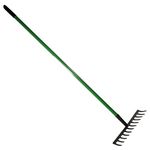 12 Tooth Lawn Rake - Shaft Garden Handle Leaf Metal Head Carbon Steel Heavy Duty | Garden Hand Tool | for Raking, Weed Removal and for Working the Soil