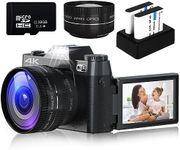 Digital Camera for Photography, 4K 48MP Vlogging Camera for YouTube with WiFi, 3-inch 180-degree Flip Screen, 16X Digital Zoom, 52mm Wide Angle & Macro Lens, 32GB TF Card and 2 Batteries(Black)