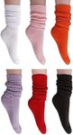 AWS/American Made 6 Pairs Heavy Slouch Socks for Women Long Cotton Socks Shoe Size 5-10 (White-Pink-Orange-Lilac-Red-Brown)