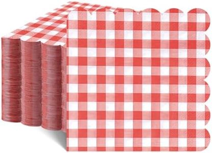 80 Pcs Red Gingham Paper Napkins 6.5 In Red and White Paper Napkins Disposable Scalloped Napkin for Baby & Bridal Shower, Wedding, Birthday, Picnic