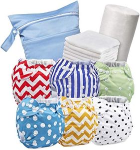 Reusable Nappies - Eco Friendly and Chemical Free Cloth Nappies - Includes 6 Washable Baby Diapers, 6 Bamboo Nappy Inserts, 1 Roll of Biodegradable Nappy Liner, Wet Bag