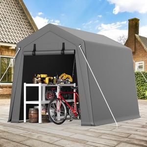 GAOMON 6'x8' Outdoor Portable Garage, Waterproof & UV-Resistant Storage Shed with 2 Roll-Up Doors, Carport Tent for Motorcycle, Bike, and Tools, Gray