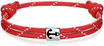 J.Endéar Anchor Bracelet Nautical Rope with 925 Sterling Silver Charm for Men Women Friendship Partner Jewelry Gift, Red