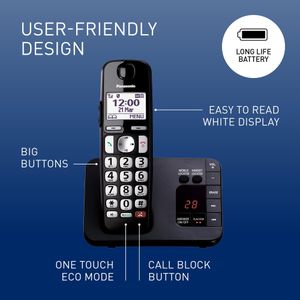 Panasonic Digital Cordless Phone – 40min Answering Machine, Call Block, Amplified Sound