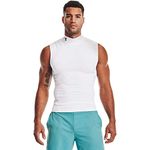 Under Armour Men's HeatGear Compression Mock Sleeveless Shirt, White (100)/Black, Large