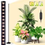 Bstrip Standing Grow Lights for Indoor Plants,T10 Full Spectrum Vertical Grow Light Wide Illumination Area,16in-65in Adjustable Height Plant Light with Stand,3 Light Modes Floor Grow Light with Timer