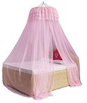 HOMECUTE Hanging Decorative Canopy Double Bed Mosquito Net (Embroidery Net with Embroidery Lase Pink)