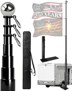 20FT Fiberglass Tailgate Flag Pole Kit with Tire Mount, RV Flagpole for Pickup, SUV, Camper & Camping, 360° Anti-Tangle Clips, Secure Pin Lock, Heavy Duty Wind Resistant, Portable Collapsible to 3.7FT