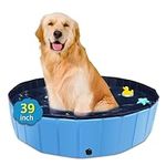 CACSPS Foldable Dog Pool, 39" x 12" Kiddie Pool with Hard Plastic, Non-Slip Dog Bath Tub for Outdoor Backyard, Collapsible Dog Swimming Pool for Kids Dogs Pets (Blue)