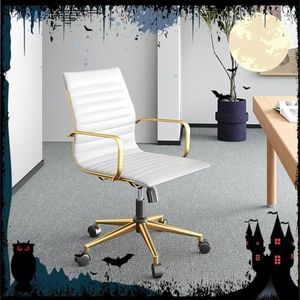 COROCC Office Desk Chair Modern Conference Room Task Chairs Leather Computer Swivel Excutive Ribbed Ergonomic Rolling Chair for Bed Room White and Gold Chair