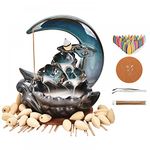 XUDREZ Moon Backflow Incense Burner, Lotus Leaf Pond Ceramic Incense Holder Waterfall Incense Burner Cone Stick Holder for Home Decor Gift with 20pcs Incense Cones