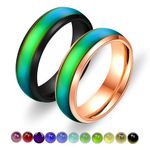 6mm Stainess Steel Band Temprature Sensitive Color Changing Mood Rings for Men Women, His Her Black Rose Gold Plated Anniversary Wedding Birthday Band Rings Y1854, Metal, Cubic Zirconia