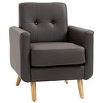 HOMCOM Armchair for Living Room, PU Leather Accent Chair, Single Sofa with Tufted Back for Bedroom, Home Office, Reading Room, Brown