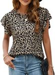 BMJL Women's Casual Cute Shirt Leopard Print Top Basic Summer Short Flutter Sleeve Fashion Soft Blouses Loose Fit Tshirt(2XL,Leopard22)