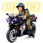 Hot Garage R1 Police Sports Ride on Battery Bike for 3-7 Years Kids/Children/Toddlers/Boys/Girls with 12V Battery Operated/Music System/Working Lights/Training Wheels (Black)