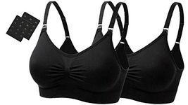 UtopyaUK 2/3 Pack Seamless Nursing Bra Maternity Bra Padded Breastfeeding Drop Cup Sleep Comfort Bra Crop Top Wireless with Free Bra Extenders, 2 Black, L