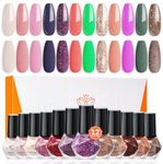 modelones Nail Polish Set, 12 Colors Dark Green Red Pink Glitter Silver Champagne Burgundy Gold Nail Polish Set Quick DIY Finger Nail Polish Manicure DIY Nail Art Salon Home Gift