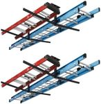 FLEXIMOUNTS 2-Pack Double Arm Adjustable Overhead Ladder Rack, Garage Ceiling Storage Rack, Ladder Organizer, 71.5" Extended Arms, 90 lbs Per Arm Heavy Duty Steel Rack for Kayak, Surfboard & Tools