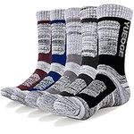 YUEDGE 5 Pairs Men's Athletic Socks Performance Cushion Crew Socks, Performance Moisture Wicking Workout Sports Socks, Wine Red/Blue/Light Gray/Gray/Black, XL (UK Size 9-12)