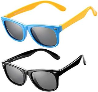 AZorb Kids Polarized Sunglasses TPEE Rubber Flexible Frame for Boys Girls Age 3-8, 100% UV Protection (Black/Grey + Blue Yellow/Grey)