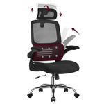 VASAGLE Office Chair, High Back Desk Chair, Mesh Computer Chair, Lumbar Support, Ergonomic Design, Foldable Armrests, Adjustable Headrest, Tilt Function, for Home Office, Ink Black UOBN040B21