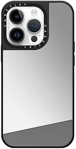 CASETiFY Mirror Case iPhone 14 Pro [Reflective / 4.9 ft. 1X Military Grade Drop Protection/Compatible with Magsafe] - Silver On Black