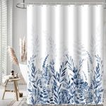 GSG Blue Shower Curtain for Bathroom, 72" x 72" Natural Plant Leaves Bath Curtain Stall Decor, Washable Waterproof Fabric Floral Shower Curtain Sets with 12 Hooks