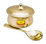 Shiv Shakti Arts Bronze Kansa Casserole Donga with Lid and Serving Spoon Premium for Serving Food in Home and Hotel Volume-1 Litre