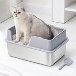 Stainless Steel Cat Litter Box,19.7 X 13.8 X 9.8in Open Top High Side Metal Cat Litter Box with Scoop,Metal Cat Litter Box for Multi Cats Big Cats (Large Gray)