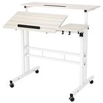 sogesfurniture Height Adjustable Sit Stand Workstation Mobile Standing Desk Home Office Desk with Standing and Seating, White Maple BHCA-101-2MP