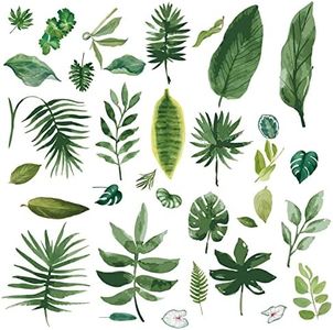 CRASPIRE 16 Sheets Leaf Wall Stickers Tropical Plants Wall Decals Green Window Stickers Decals Clings PVC Waterproof Self Adhesive Peel and Stick Decor for Bedroom Nursery Living Room Store Dorm