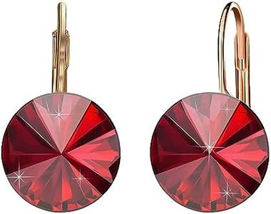 Austrian Crystal Round Drop Leverback Earrings for Women 14K Rose Gold Plated Hypoallergenic Jewelry (Red)