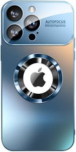 Doulings Magnetic Series Design for iPhone 14 Pro Max Case,[Compatible with MagSafe][Military Drop&Full Camera Lens Protector] Large Window Logo View Dust-Proof Matte Shockproof Cover,Blue