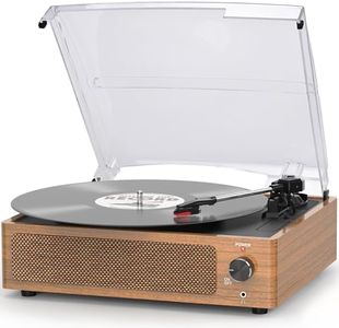 Record Player with Speakers Vintage Turntable Vinyl Records Belt-Driven Retro Turn Table 3-Speed Full Size Wireless Playback Headphone AUX-in RCA Line LP Vinyls Players Auto Stop Wood Brown